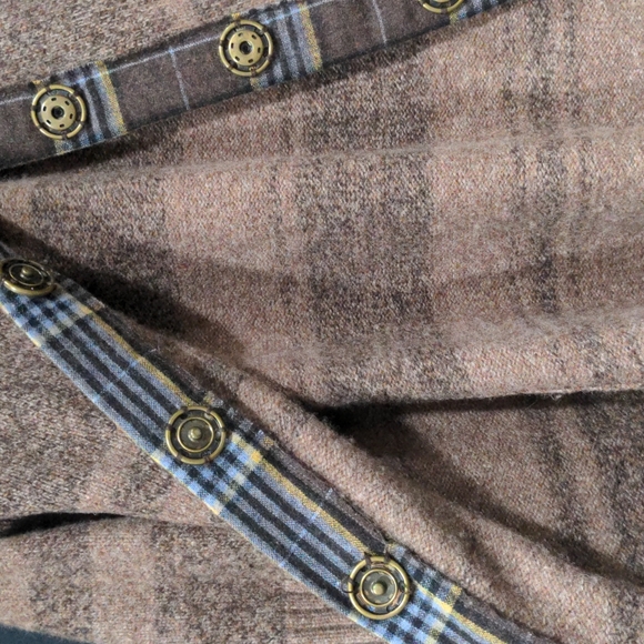 Free People Vintage/Retro Look M Wool Blend Button Cardigan Sweater Brown Plaid - Picture 6 of 8